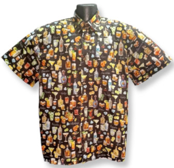 Cocktails Hawaiian Shirt- Made in USA 100% Cotton